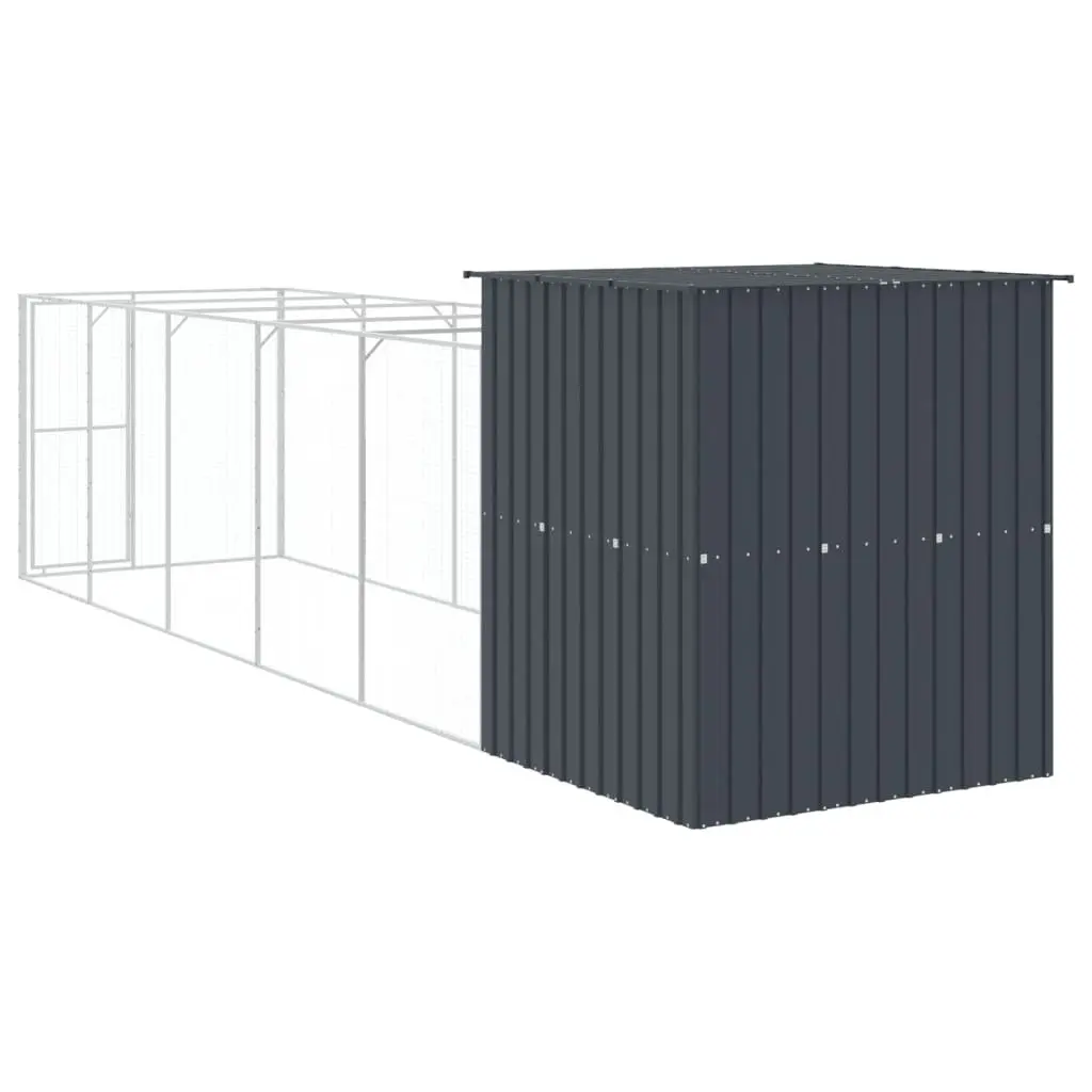 Dog House with Run Anthracite Galvanised Steel Large Outdoor Pet Kennel