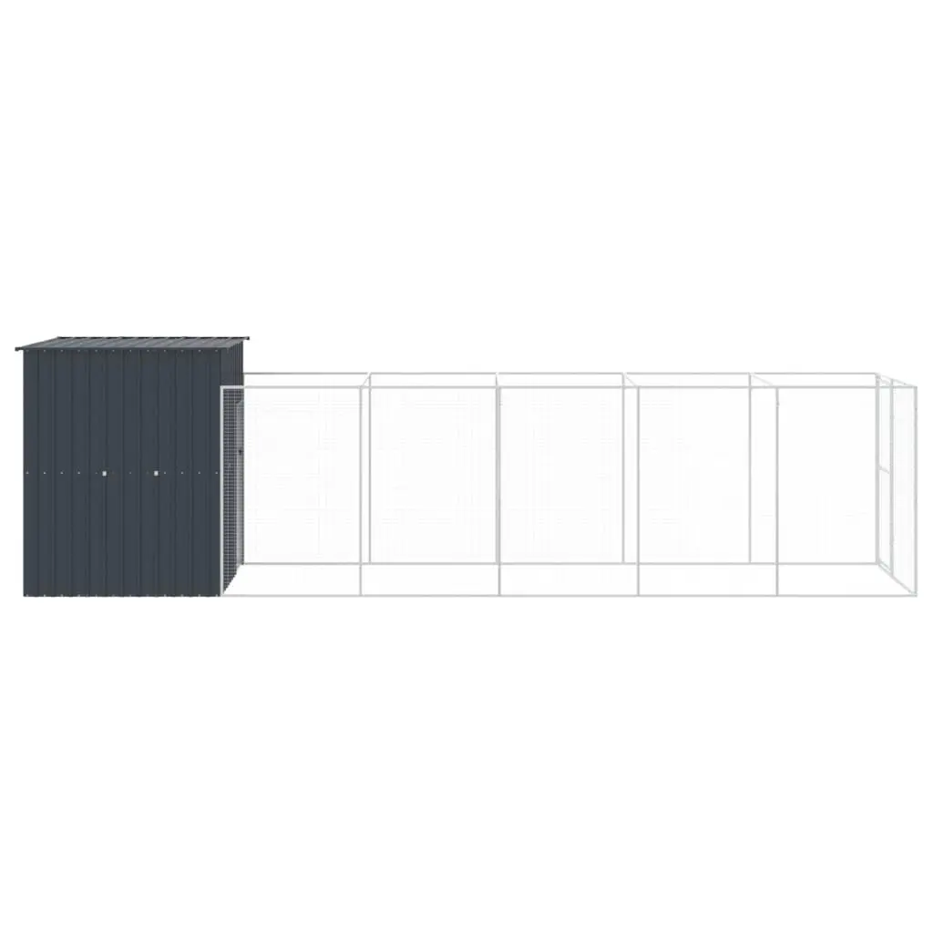Dog House with Run Anthracite Galvanised Steel Large Outdoor Pet Kennel