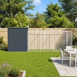 Dog House with Run Anthracite Galvanised Steel Pet Kennel Outdoor Enclosure