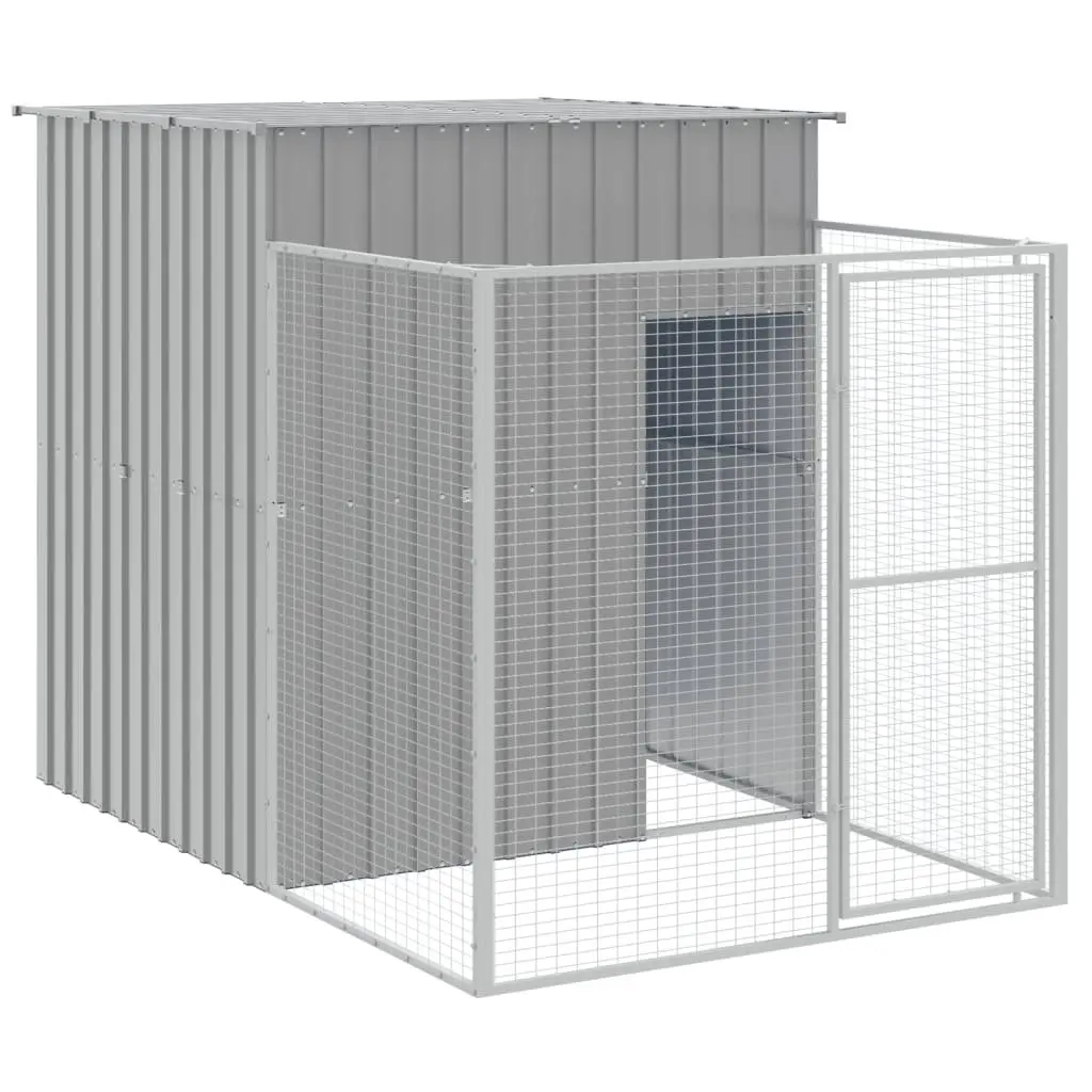 Dog House with Run Light Grey Galvanised Steel Outdoor Pet Cage Shelter
