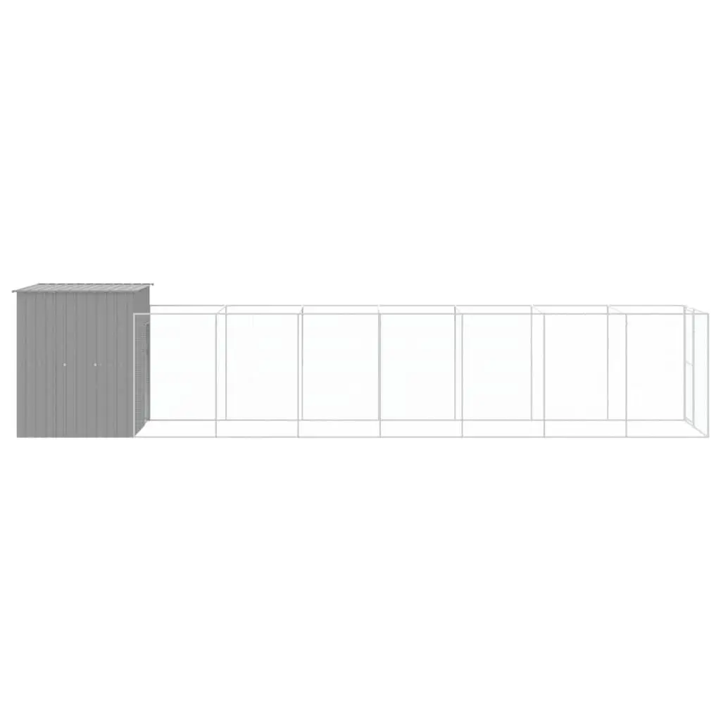Dog House with Run Light Grey Galvanised Steel Outdoor Pet Cage Shelter
