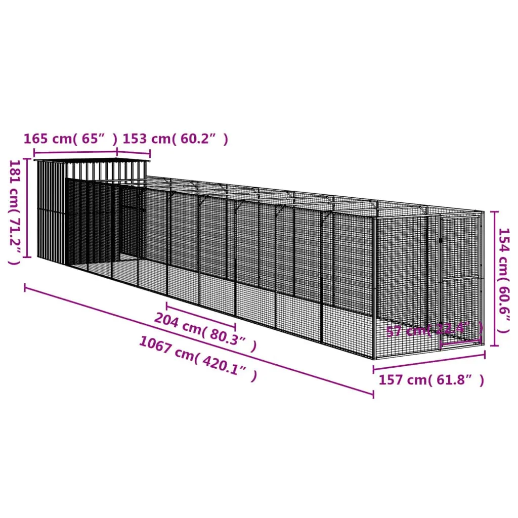 Dog House with Run Enclosure Mesh Galvanised Steel Pet Puppy Outdoor Kennel