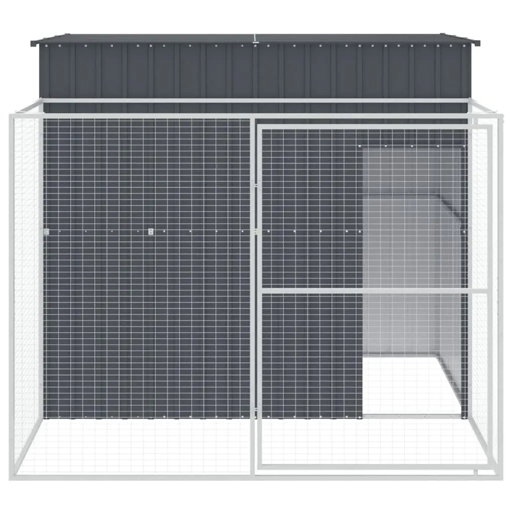Dog House Galvanised Steel 214 x 253 x 181 cm Anthracite Outdoor Pet Kennel Enclosure