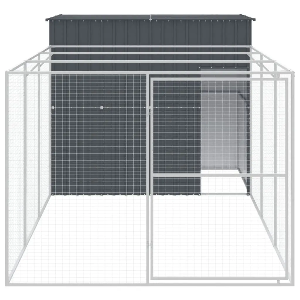 Dog House with Run Anthracite Galvanised Steel Pet Kennel Outdoor Cage Enclosure
