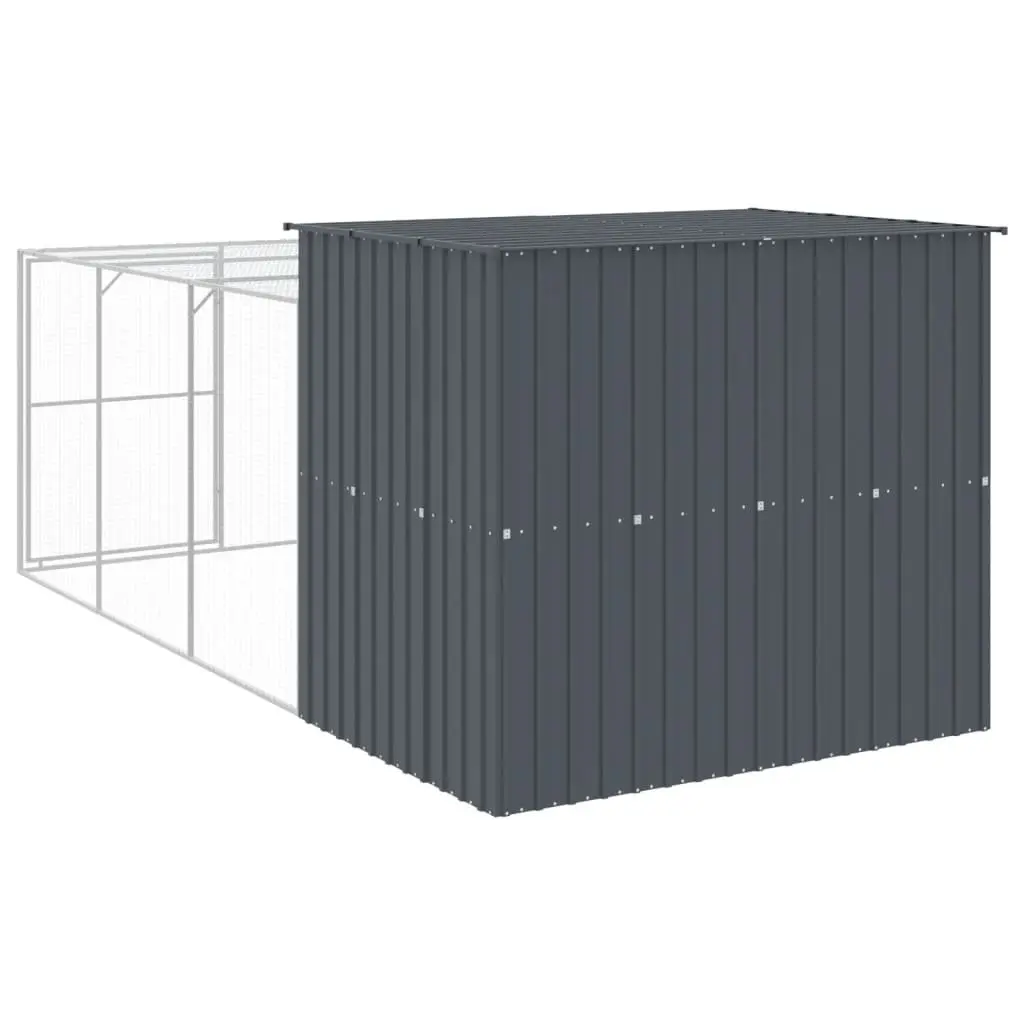 Dog House with Run Anthracite Galvanised Steel Pet Kennel Outdoor Cage Enclosure