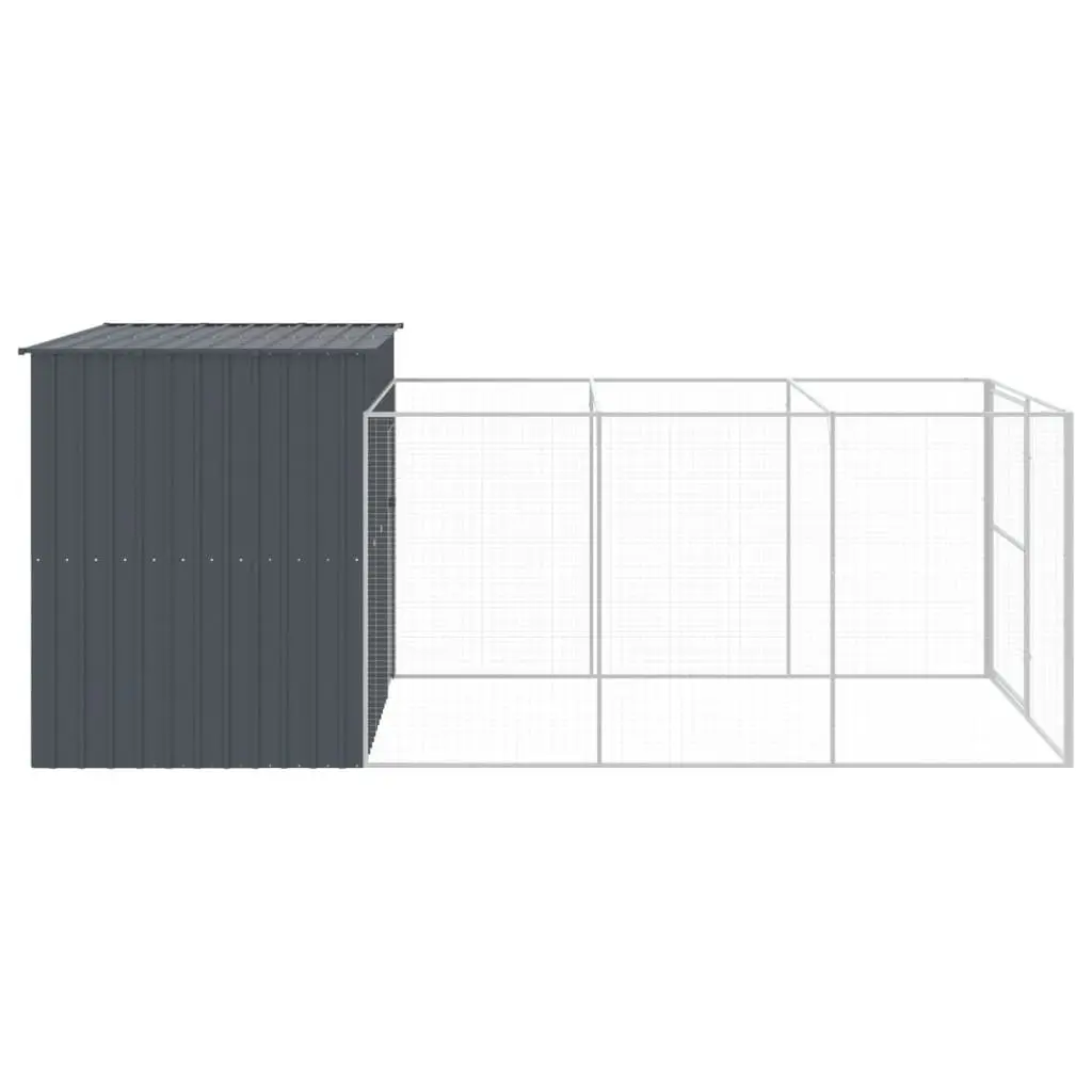 Dog House with Run Anthracite Galvanised Steel Pet Kennel Outdoor Cage Enclosure