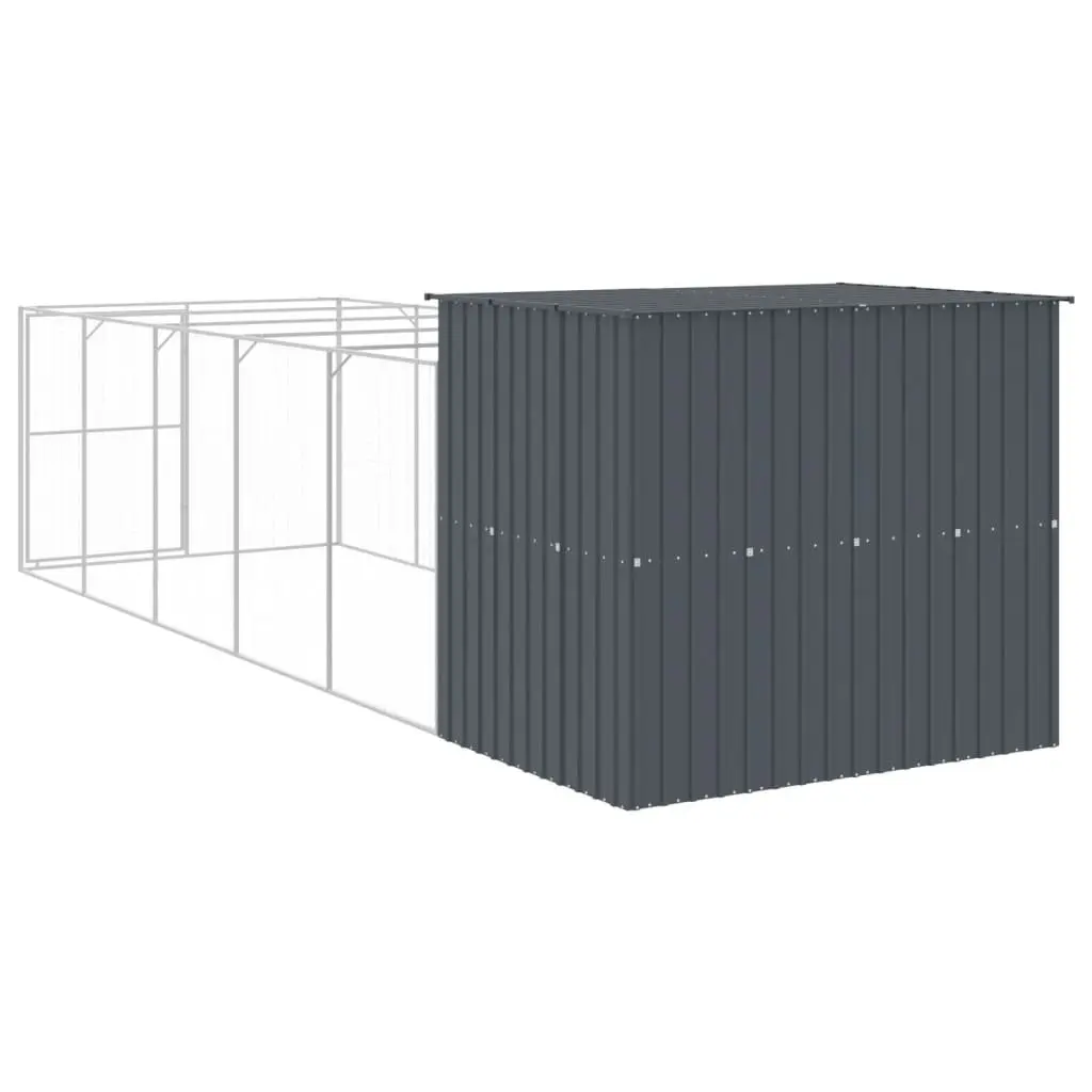 Dog House with Run Anthracite Galvanised Steel Outdoor Pet Enclosure Kennel