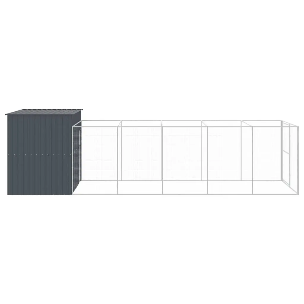 Dog House with Run Anthracite Galvanised Steel Outdoor Pet Enclosure Kennel