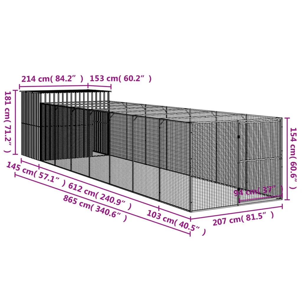 Outdoor Dog House with Run in Anthracite
