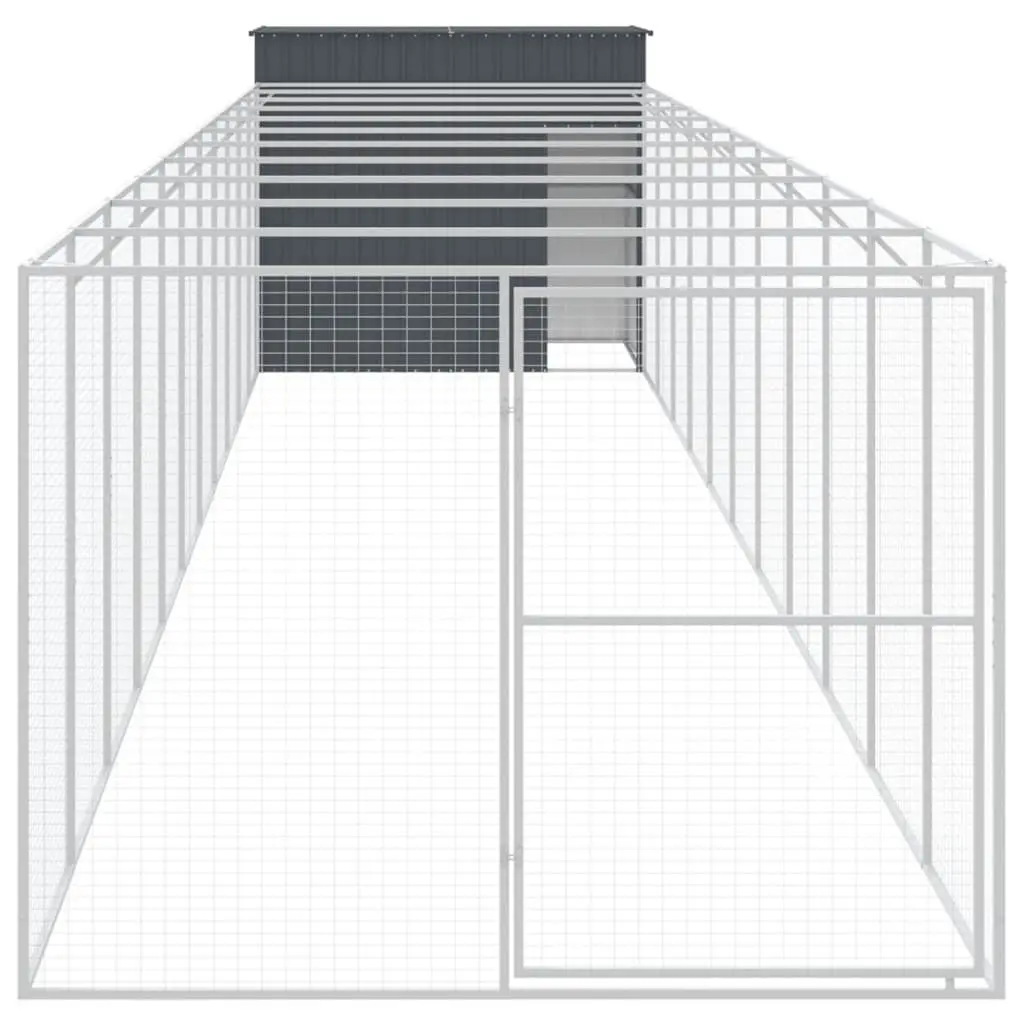 Dog House with Run Galvanised Steel Outdoor Shelter Anthracite 214 x 127 x 181 cm