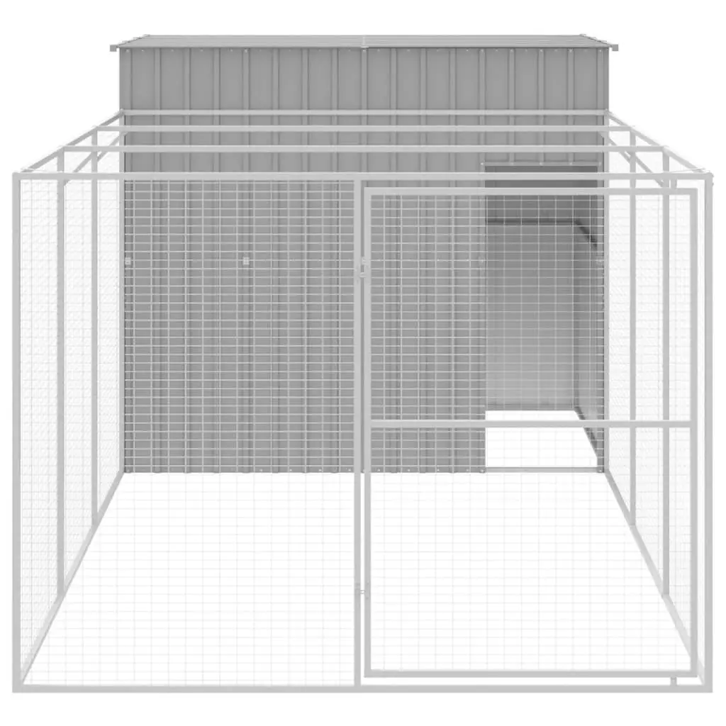 Dog Kennel Outdoor Shelter with Run Galvanised Steel Light Grey Size Suitable for Play and Rest