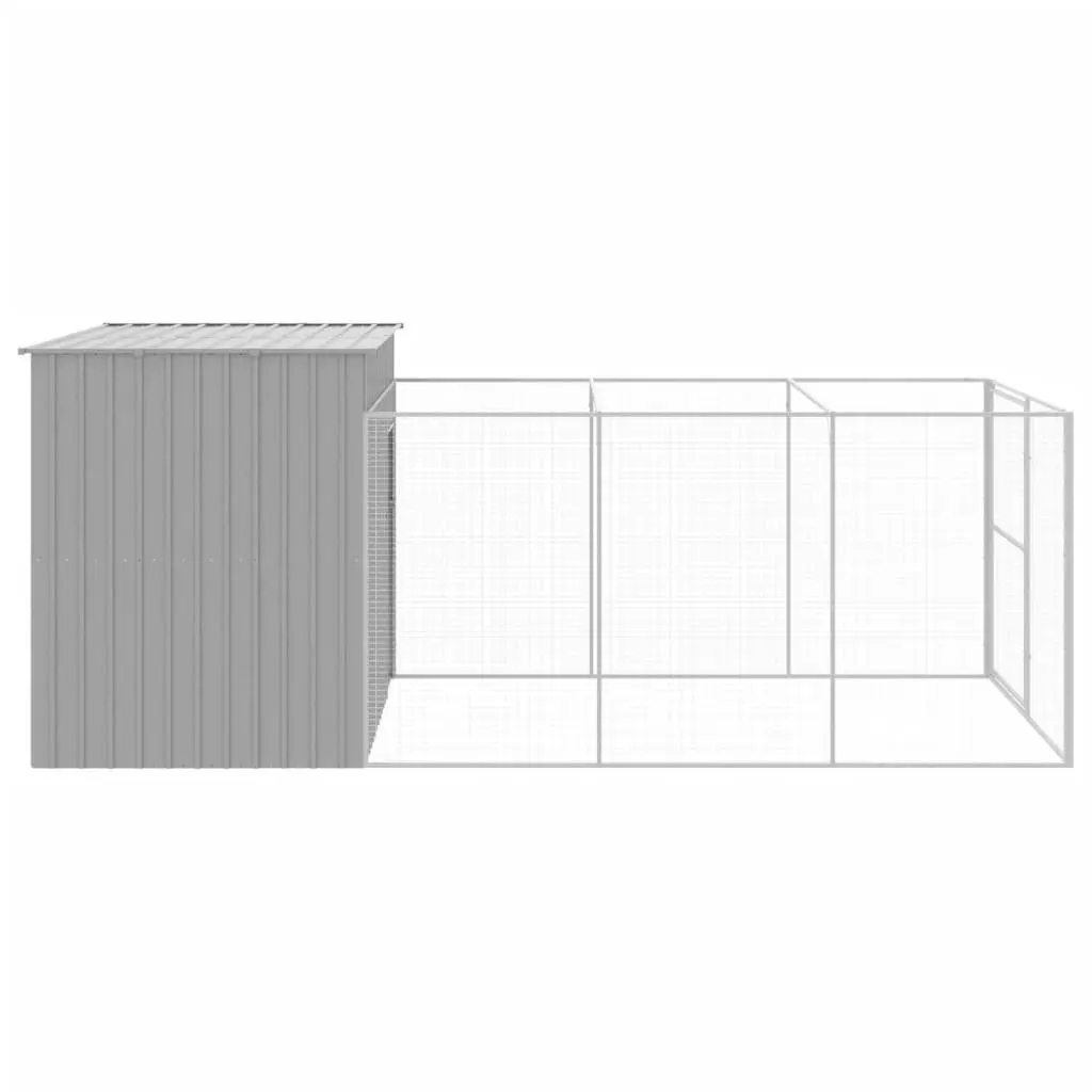 Dog Kennel Outdoor Shelter with Run Galvanised Steel Light Grey Size Suitable for Play and Rest