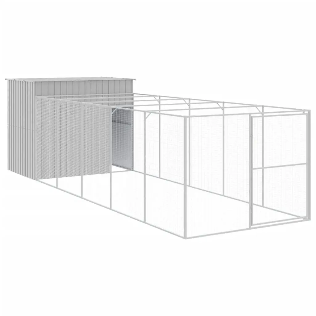 Dog House with Run Light Grey Outdoor Pet Kennel Galvanised Steel Cage