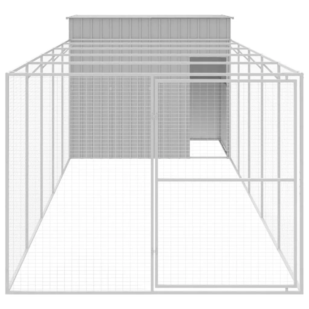 Dog House with Run Light Grey Outdoor Pet Kennel Galvanised Steel Cage