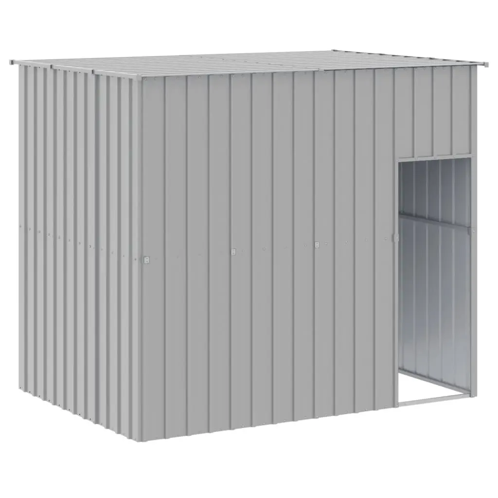 Dog House with Run Light Grey Outdoor Pet Kennel Galvanised Steel Cage
