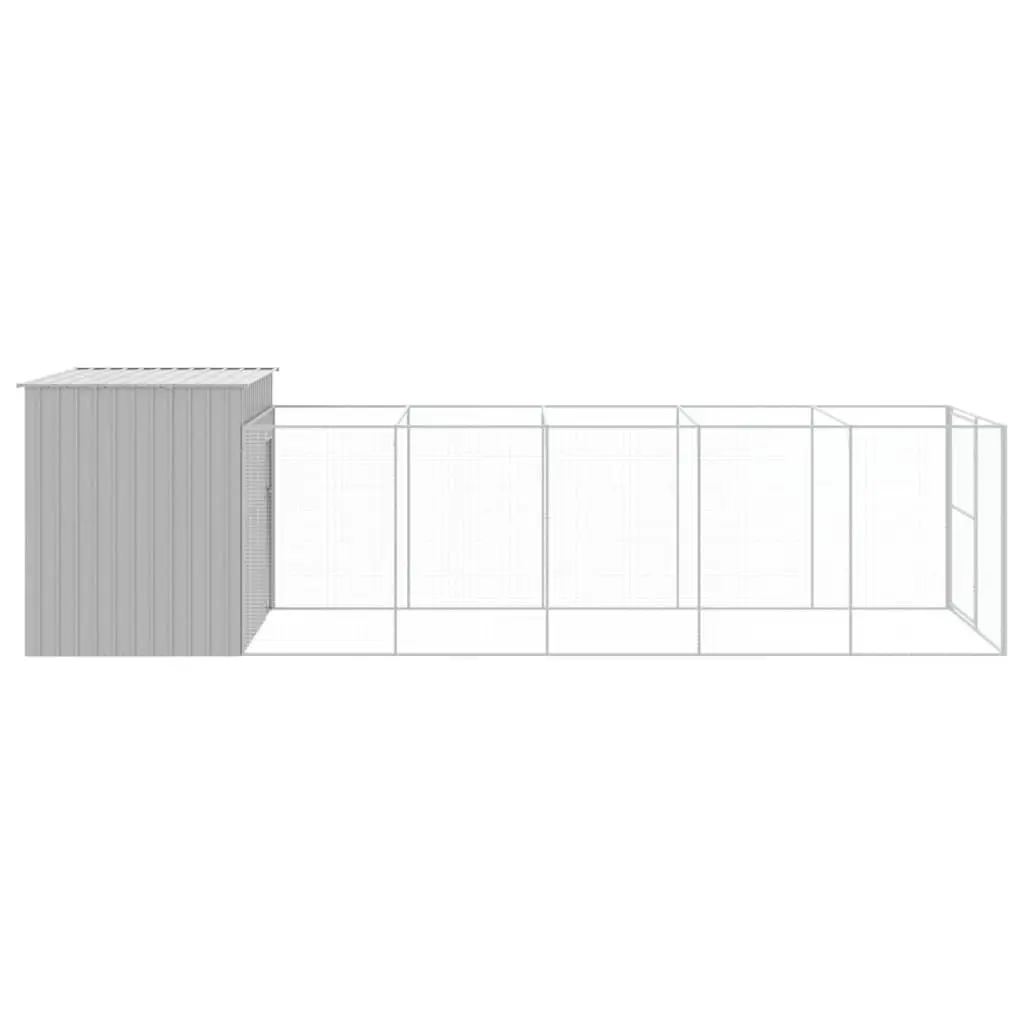 Dog House with Run Light Grey Outdoor Pet Kennel Galvanised Steel Cage