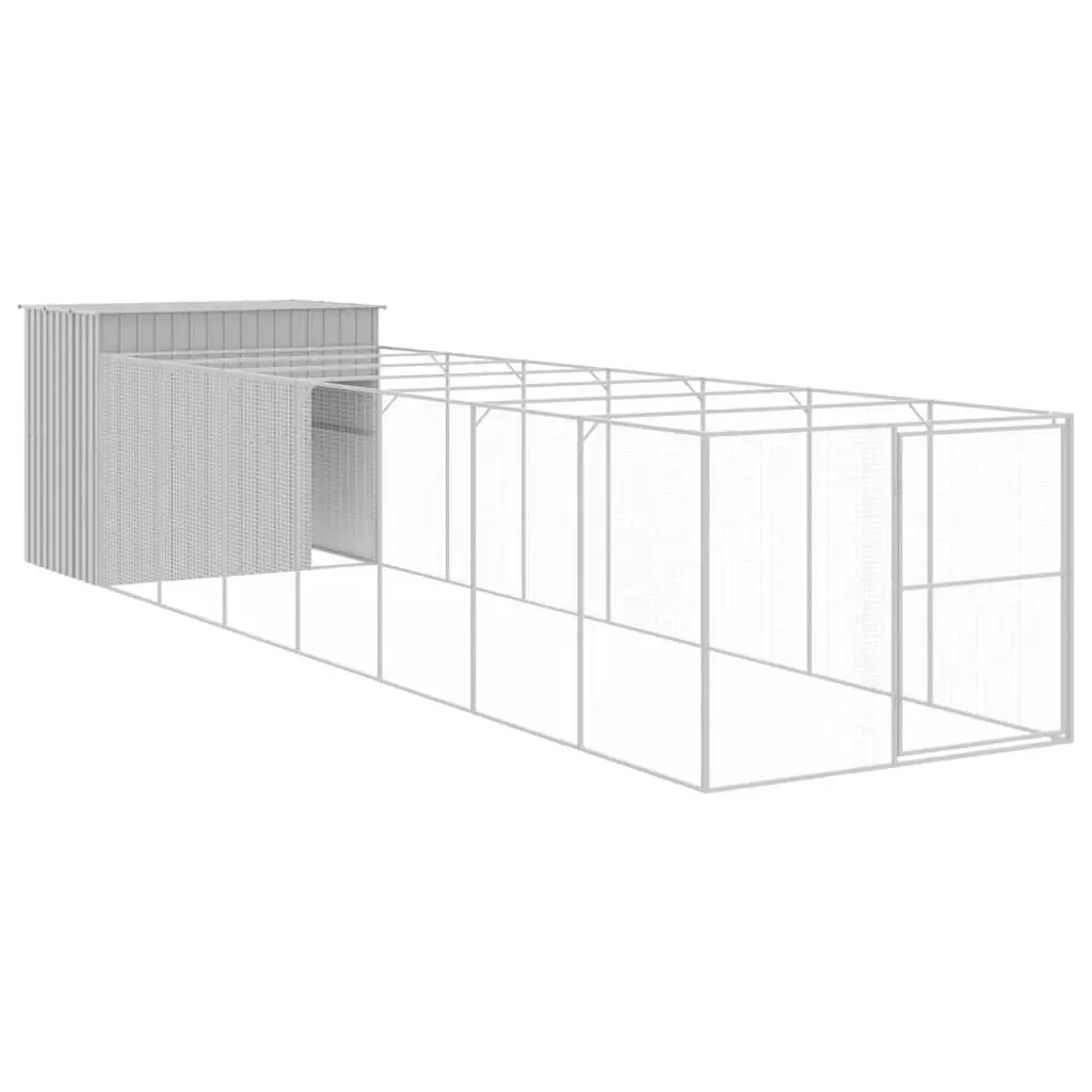 Outdoor Kennel Dog House Galvanised Steel Grey Pet Shelter with Extended Run 214x865x181cm