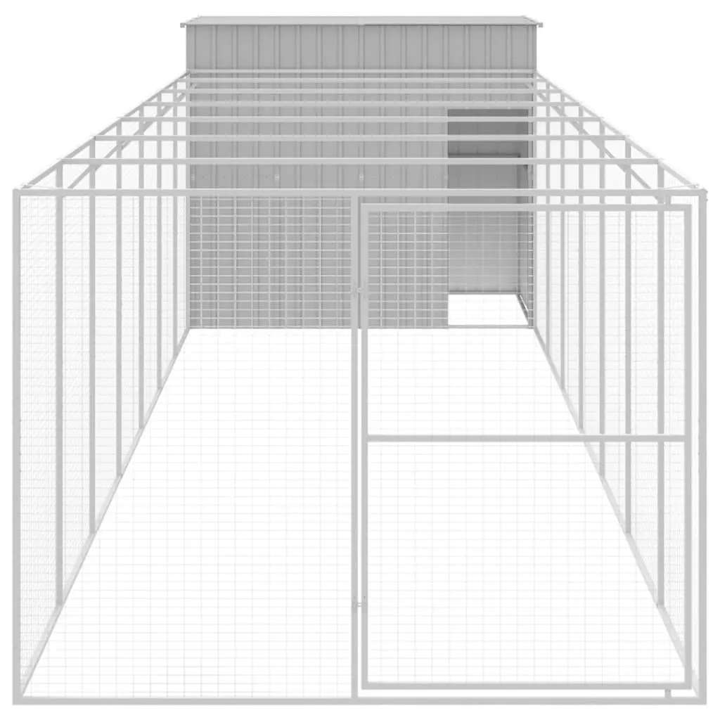Outdoor Kennel Dog House Galvanised Steel Grey Pet Shelter with Extended Run 214x865x181cm