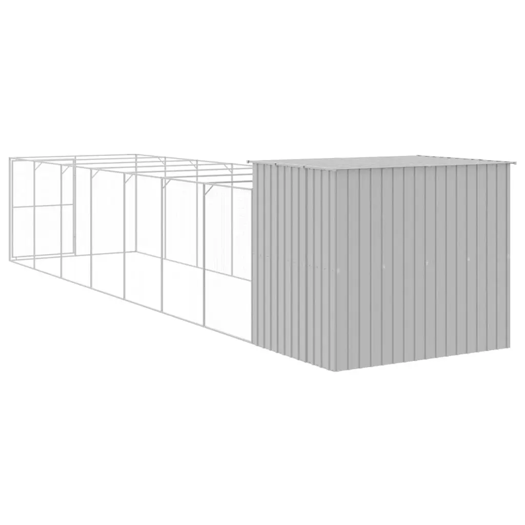 Outdoor Kennel Dog House Galvanised Steel Grey Pet Shelter with Extended Run 214x865x181cm