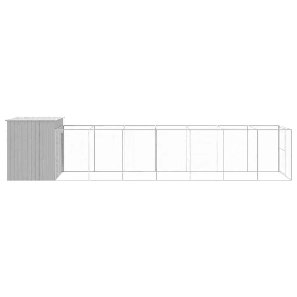 Outdoor Kennel Dog House Galvanised Steel Grey Pet Shelter with Extended Run 214x865x181cm