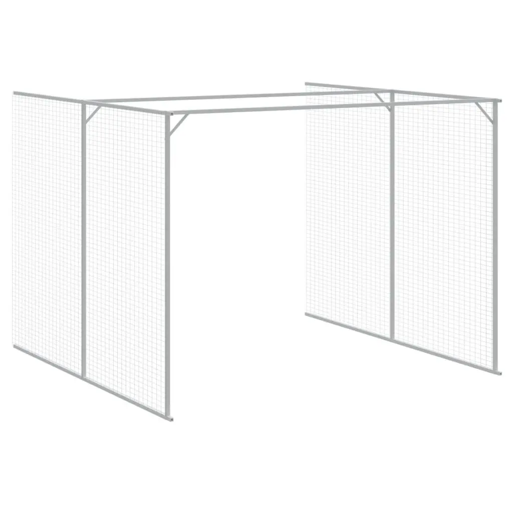 Dog House with Run Grey Galvanised Steel Outdoor Kennel Enclosure Pet Cage