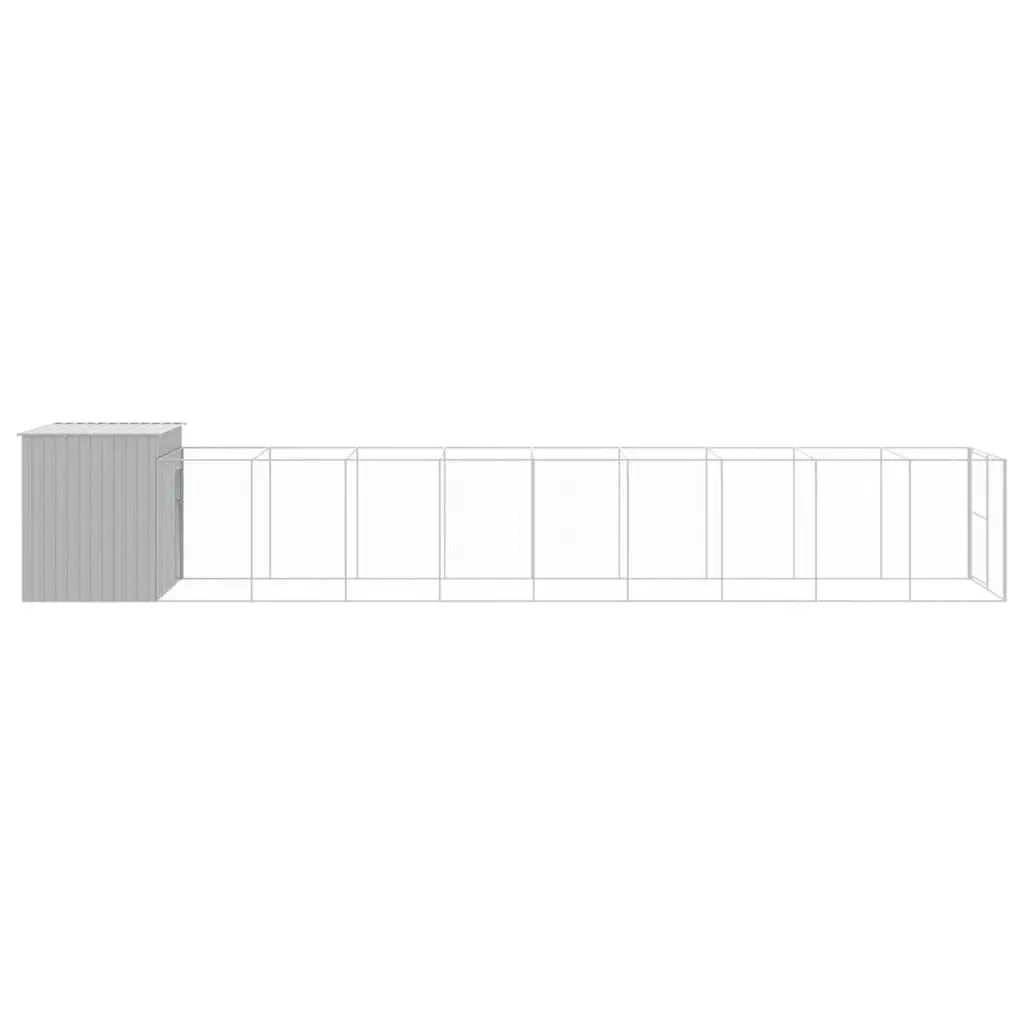Dog House with Run Grey Galvanised Steel Outdoor Kennel Enclosure Pet Cage