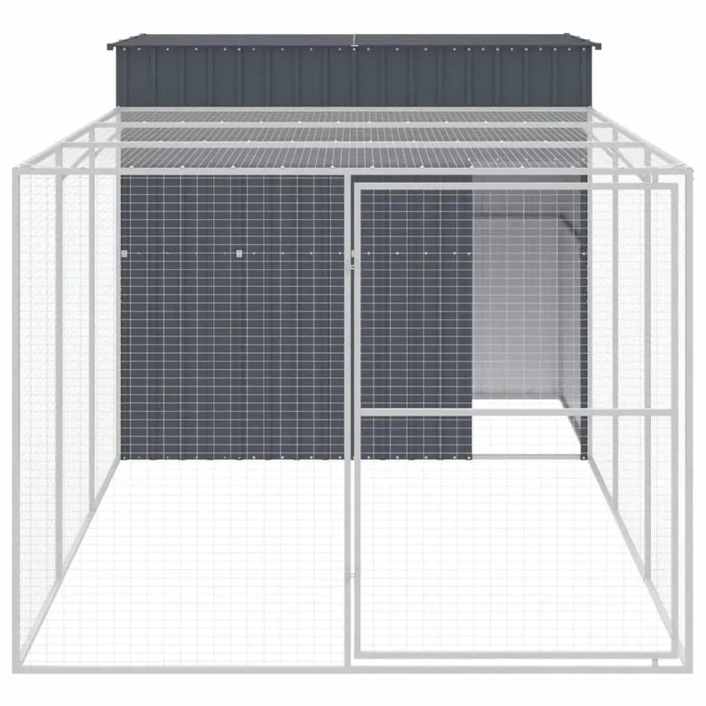 Dog House with Run Anthracite Galvanised Steel Outdoor Pet Kennel Cage Enclosure