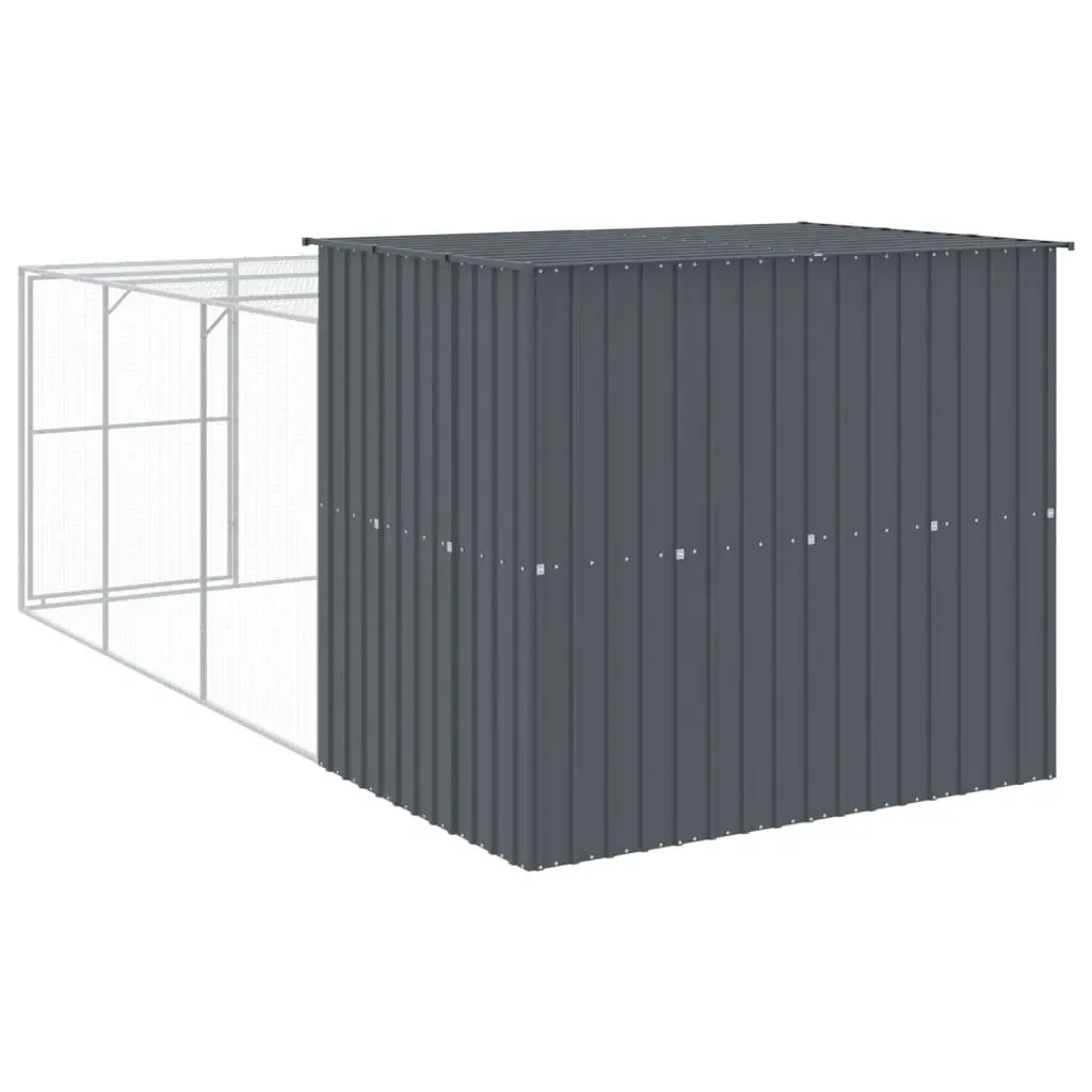 Dog House with Run Anthracite Galvanised Steel Outdoor Pet Kennel Cage Enclosure