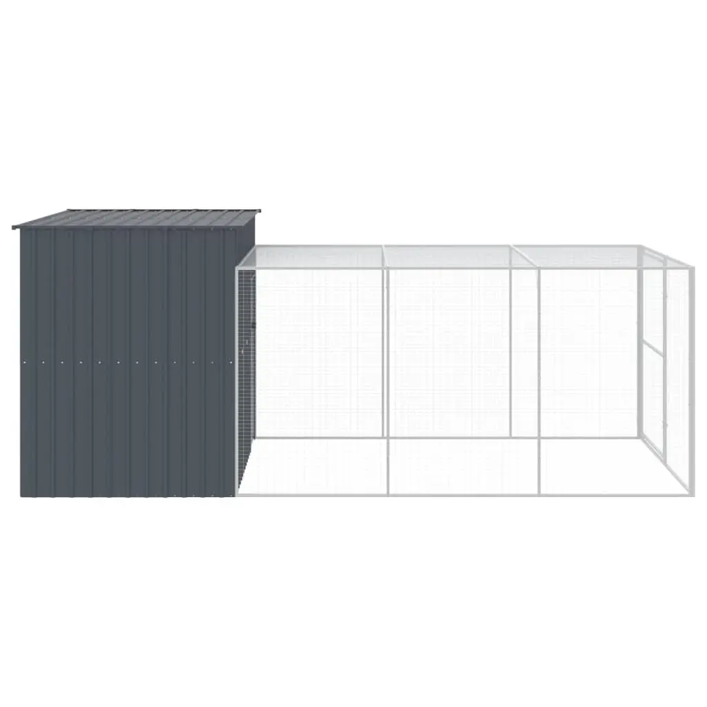 Dog House with Run Anthracite Galvanised Steel Outdoor Pet Kennel Cage Enclosure