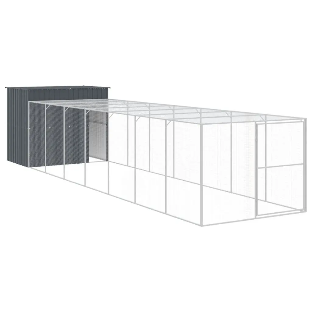 Dog House with Run Anthracite Galvanised Steel Outdoor Pet Kennel Enclosure