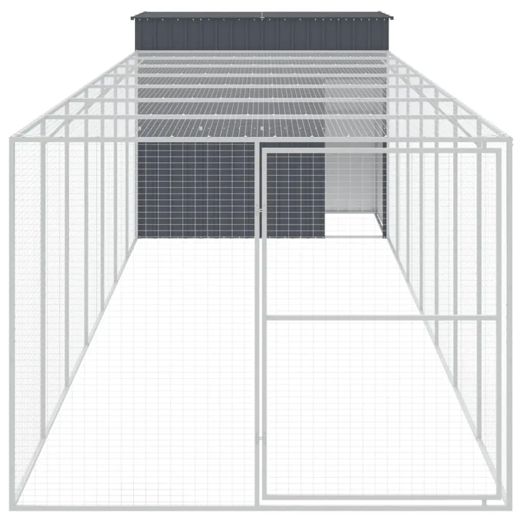 Dog House with Run Anthracite Galvanised Steel Outdoor Pet Kennel Enclosure