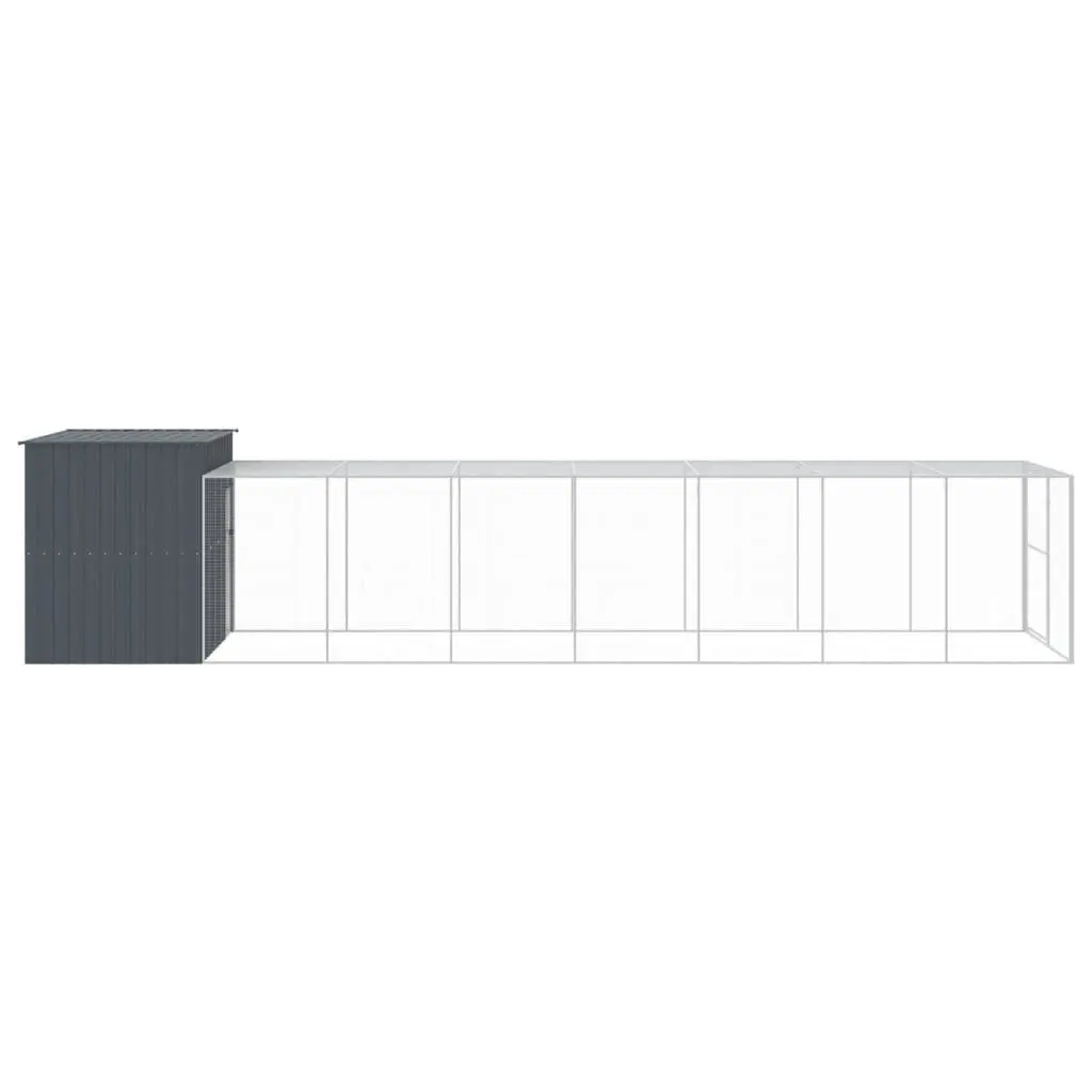Dog House with Run Anthracite Galvanised Steel Outdoor Pet Kennel Enclosure