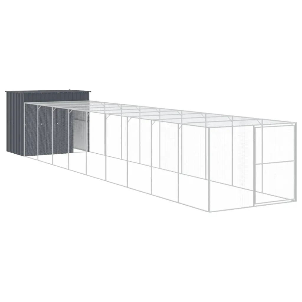 Dog House with Run Anthracite Galvanised Steel Outdoor Pet Kennel Cage Enclosure