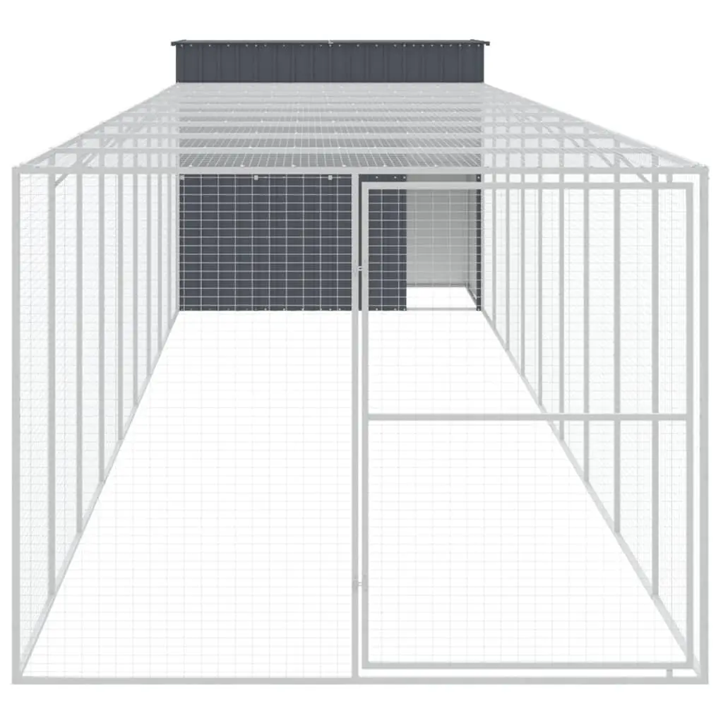 Dog House with Run Anthracite Galvanised Steel Outdoor Pet Kennel Cage Enclosure