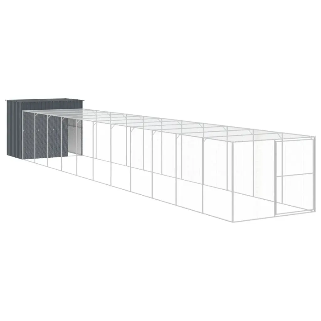 Dog House with Run Anthracite Galvanised Steel Large Outdoor Pet Kennel
