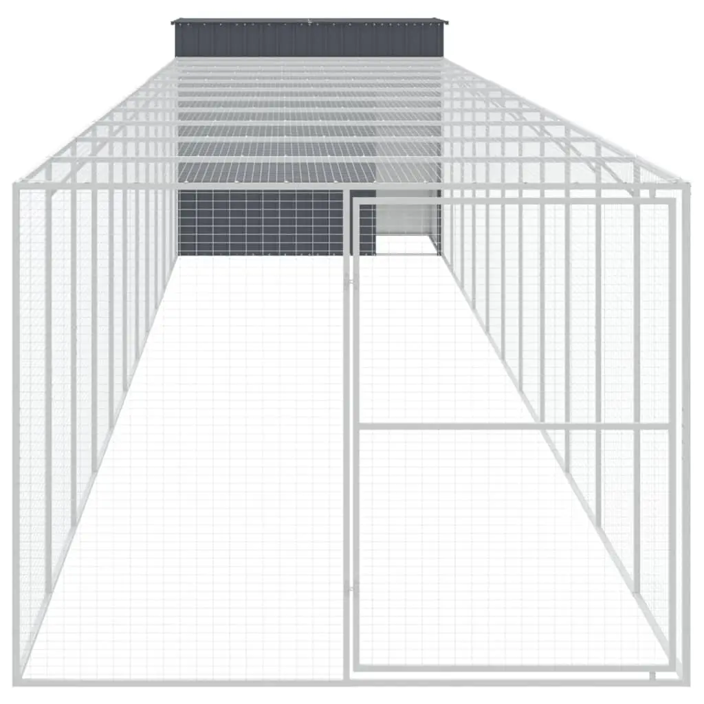 Dog House with Run Anthracite Galvanised Steel Large Outdoor Pet Kennel