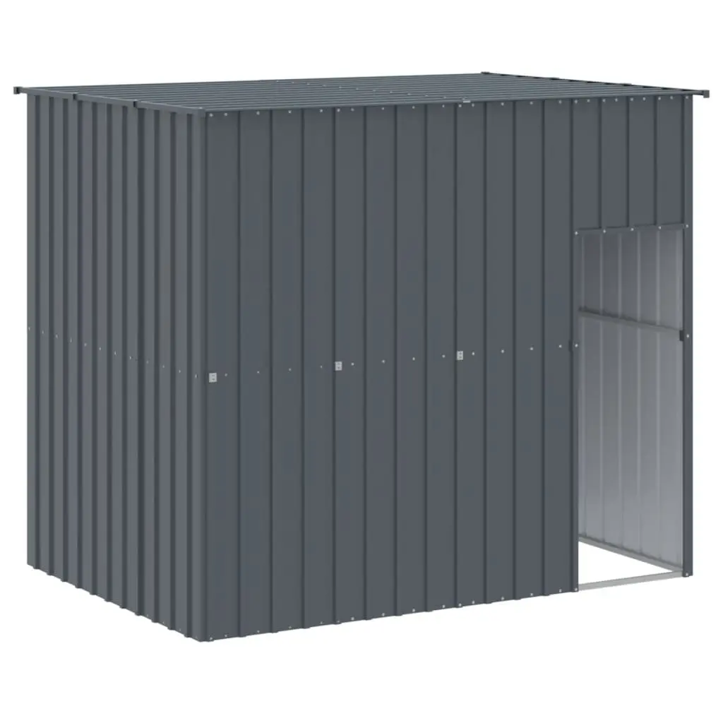 Dog House with Run Anthracite Galvanised Steel Large Outdoor Pet Kennel