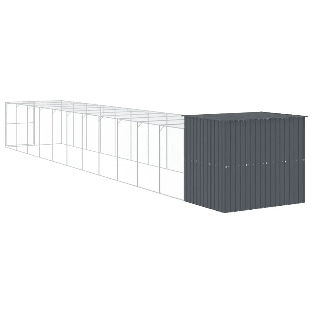 Dog House with Run Anthracite Galvanised Steel Large Outdoor Pet Kennel