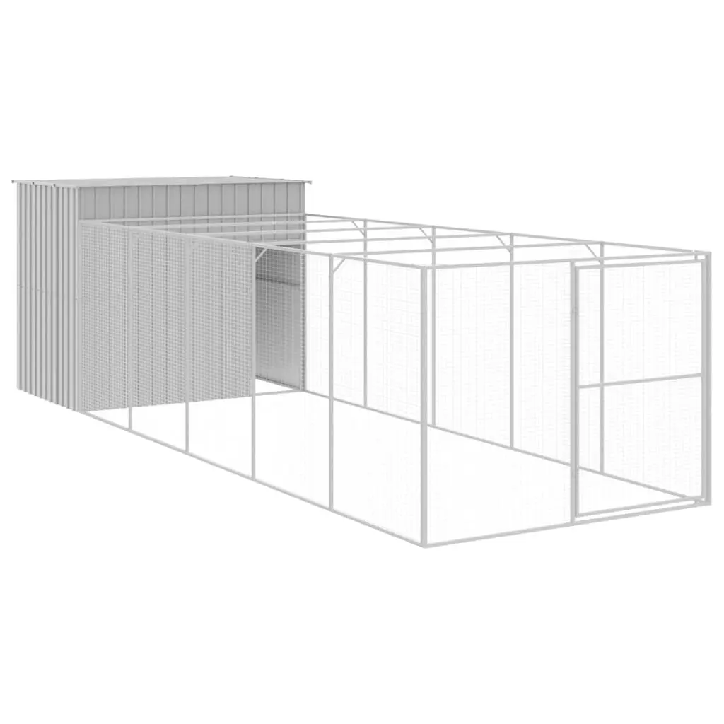 Dog House with Run Grey Galvanised Steel Outdoor Pet Enclosure Large Kennel