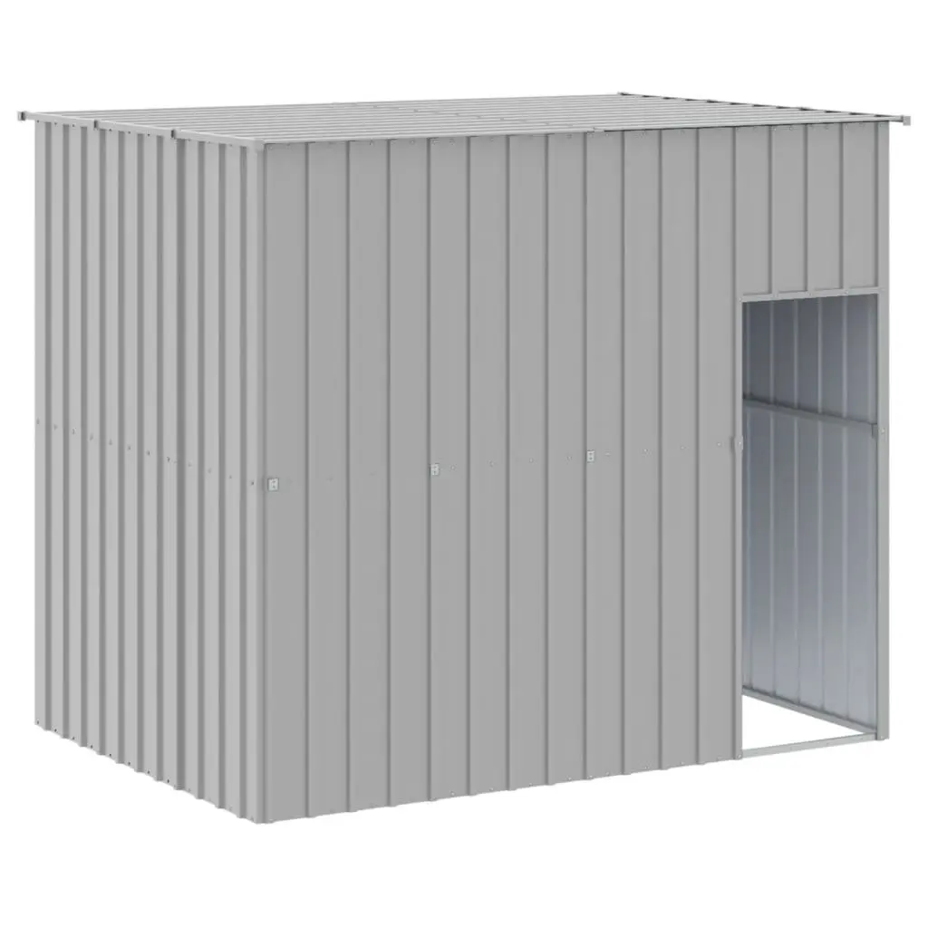 Dog House with Run Grey Galvanised Steel Outdoor Pet Enclosure Large Kennel