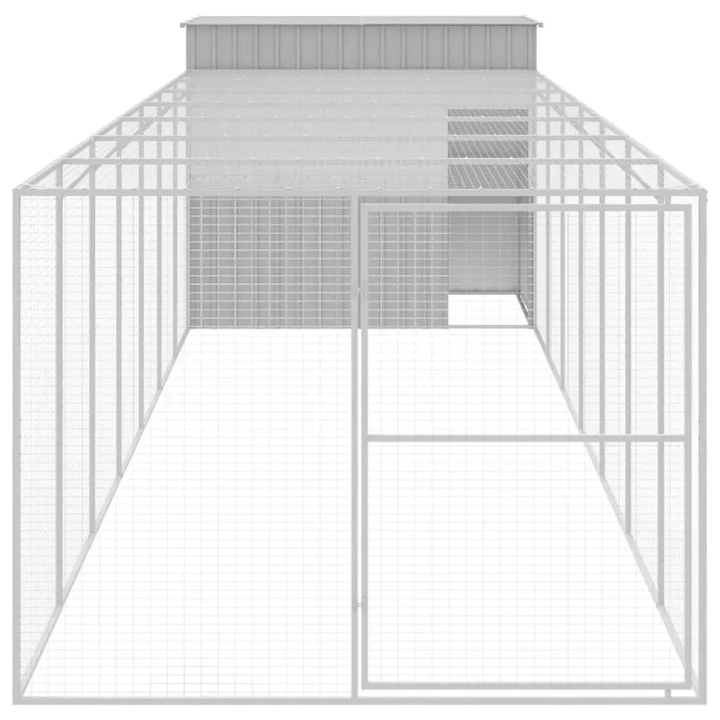 Dog House with Run Outdoor Kennel Light Grey Galvanised Steel Pet Shelter