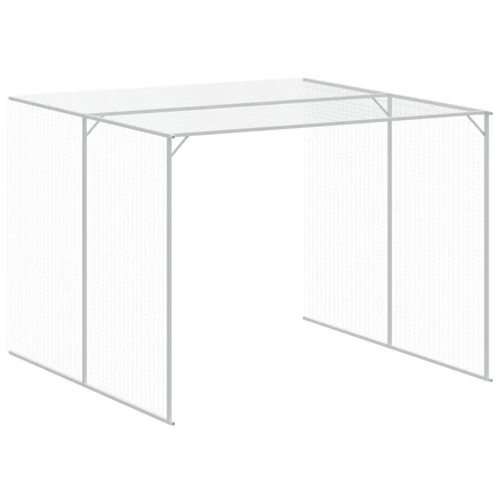 Dog House with Run Outdoor Kennel Light Grey Galvanised Steel Pet Shelter