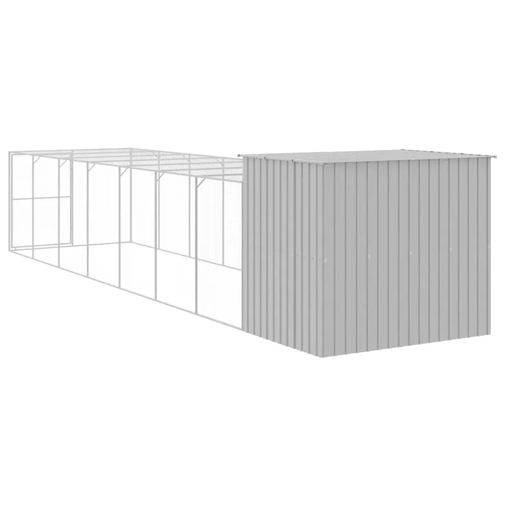 Dog House with Run Outdoor Kennel Light Grey Galvanised Steel Pet Shelter