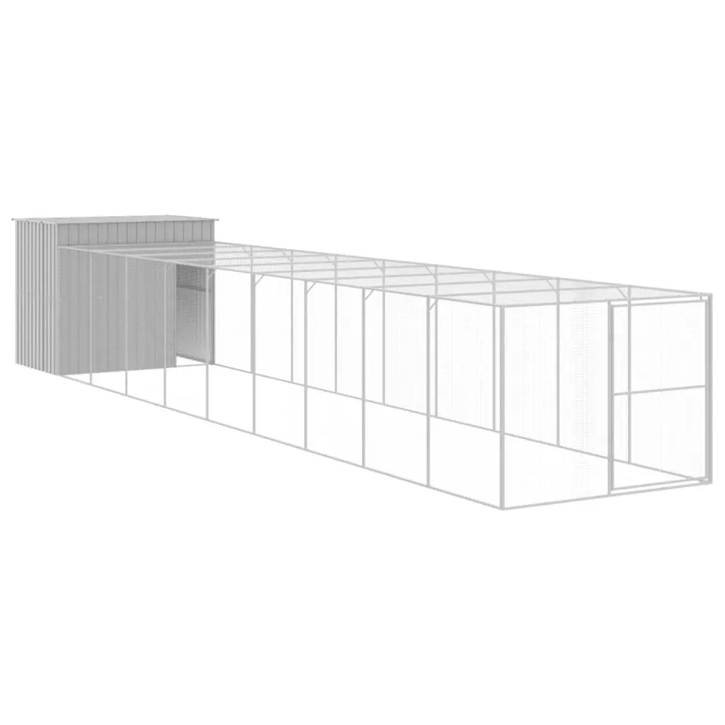 Dog House with Run Galvanised Steel Outdoor Pet Kennel Enclosure Grey 214 x 1069 x 181 cm