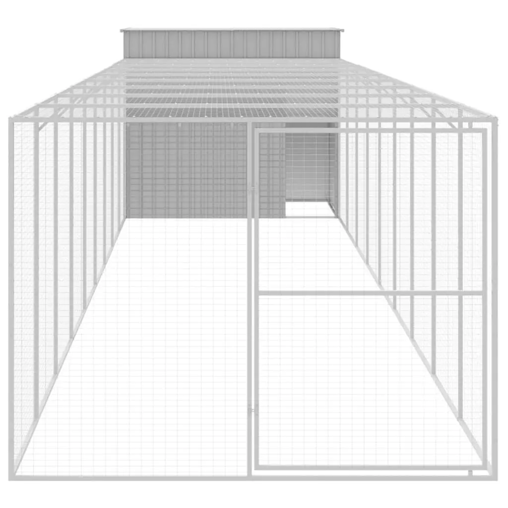 Dog House with Run Galvanised Steel Outdoor Pet Kennel Enclosure Grey 214 x 1069 x 181 cm