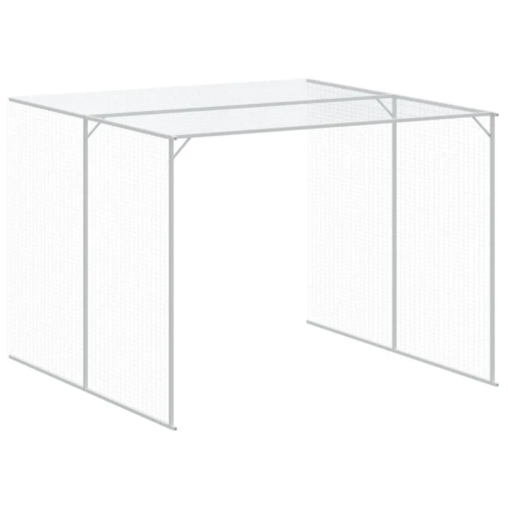 Dog House with Run Galvanised Steel Outdoor Pet Kennel Enclosure Grey 214 x 1069 x 181 cm