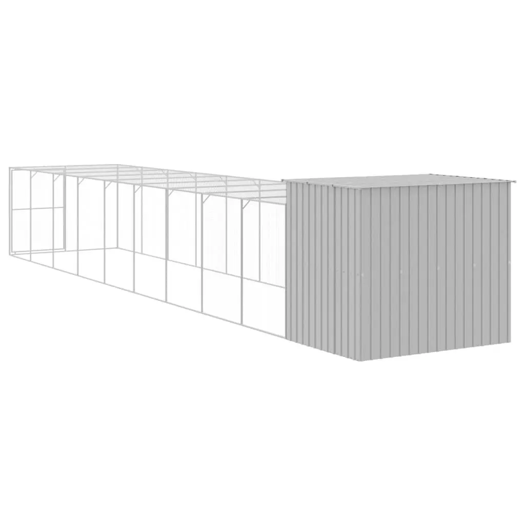 Dog House with Run Galvanised Steel Outdoor Pet Kennel Enclosure Grey 214 x 1069 x 181 cm