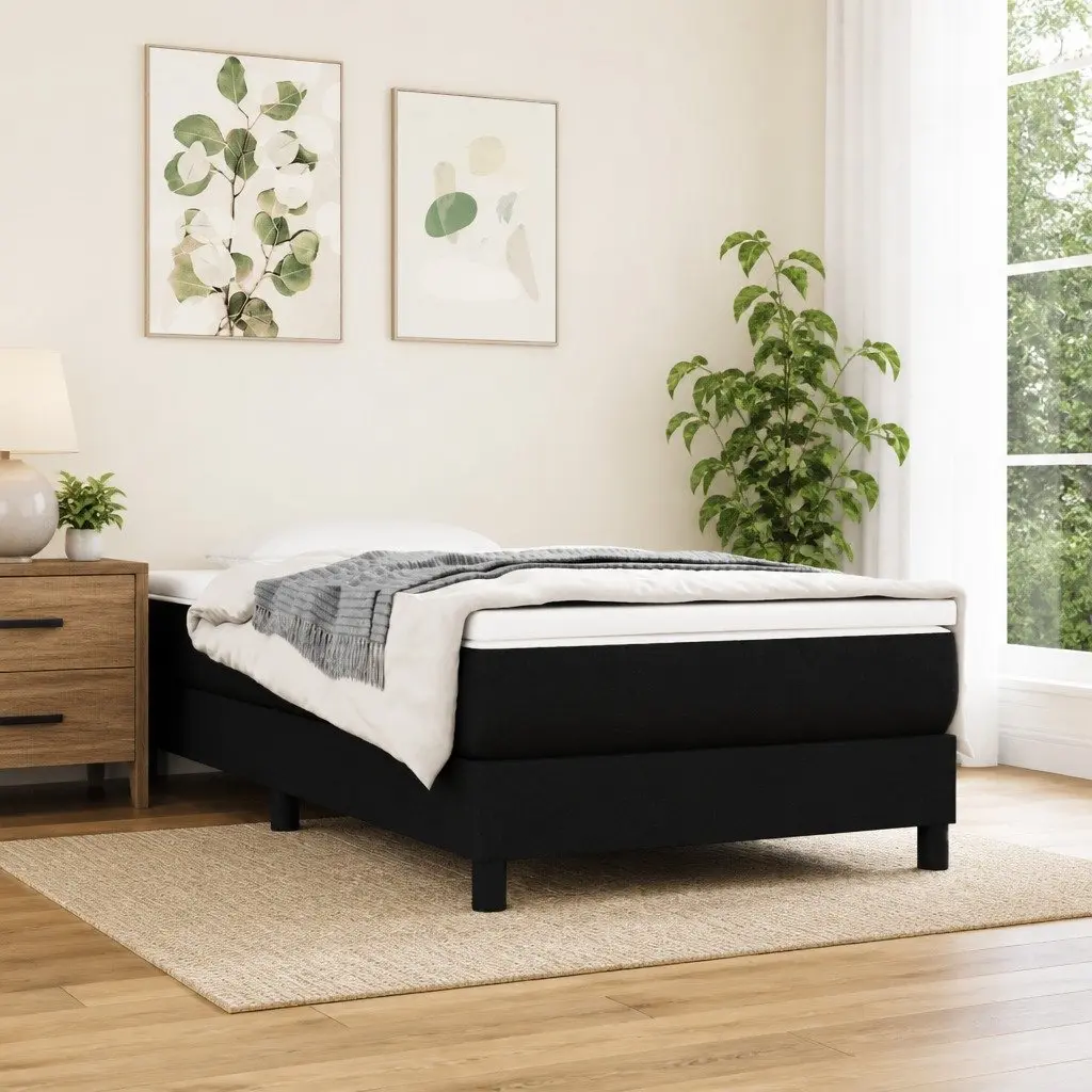 Box Spring Bed Frame Plywood Slats King Single Size Black Fabric