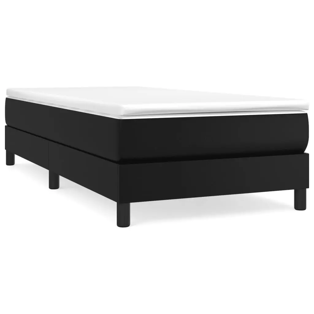 King Single Bed Frame Black Faux Leather Upholstered Platform Construction with Plywood Slats