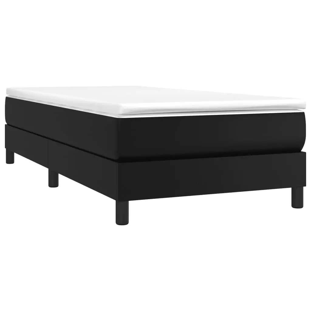 King Single Bed Frame Black Faux Leather Upholstered Platform Construction with Plywood Slats